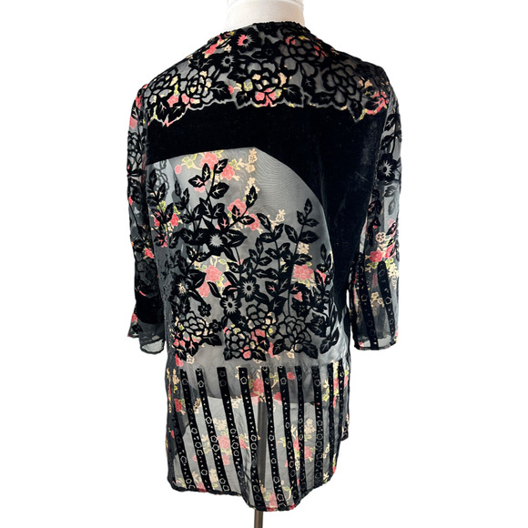 Anthropologie Roseband Velvet Kimono Burnout Open Cardigan Top Multi Color OS - Picture 7 of 9